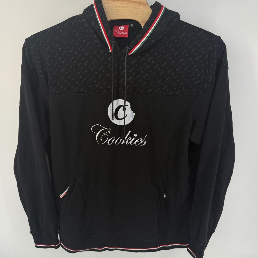 Cookies SF Mens 3XL Black Monogram Embroidered Logo Hoodie Striped Trim Pullover
